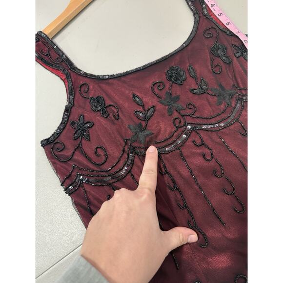 Vintage Y2K Marina Red Black Mesh Beaded Tank Top Vamp Whimsigoth Witchy Size M - Picture 8 of 8